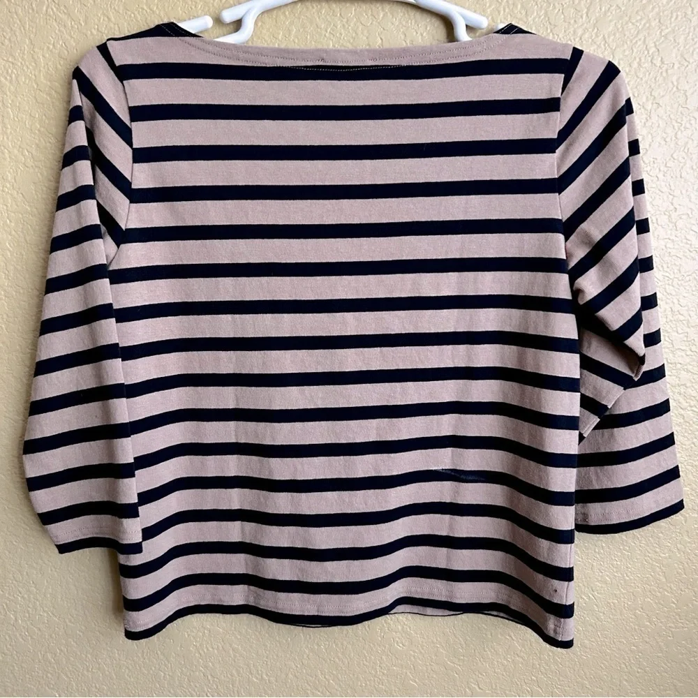 J. Crew Nautical Navy & Tan Striped Boatneck Top